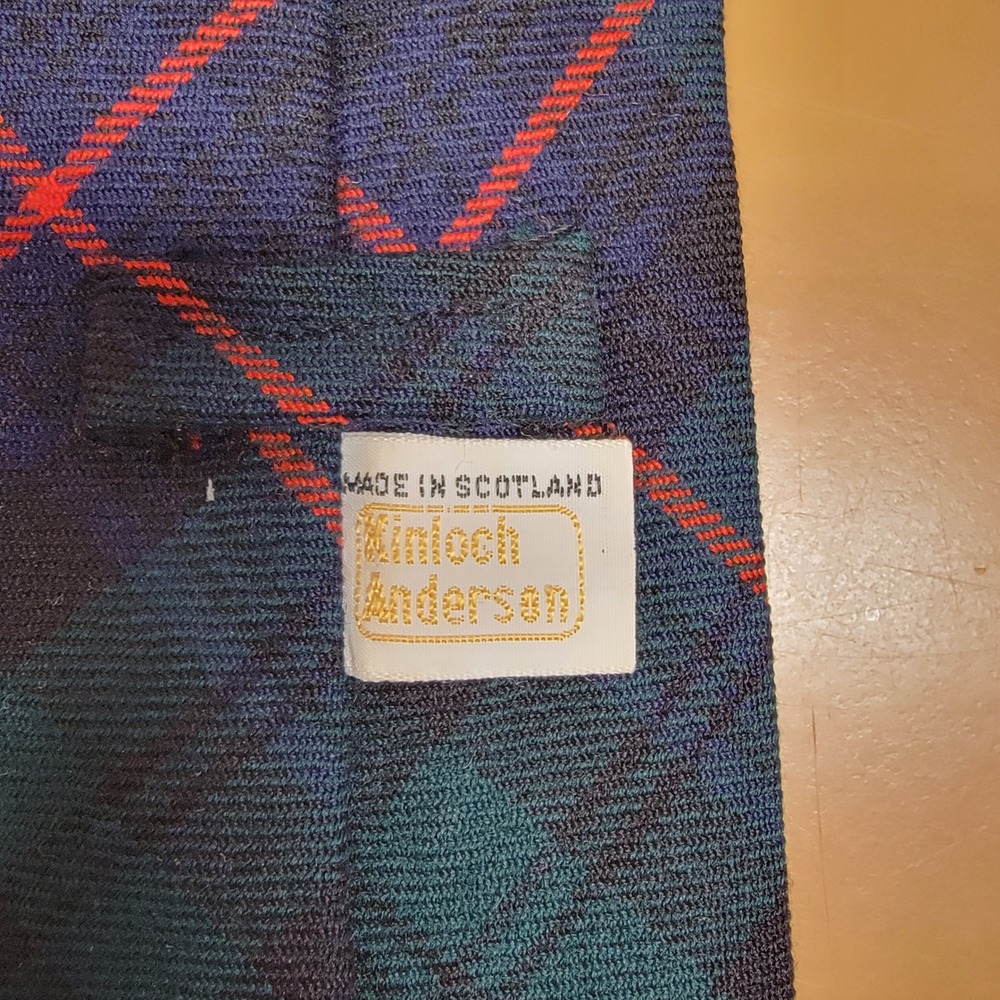 Kinloch Anderson Armstrong Tartan Plaid Wool Tie Made in Scotland Blue Green - Picture 3 of 6